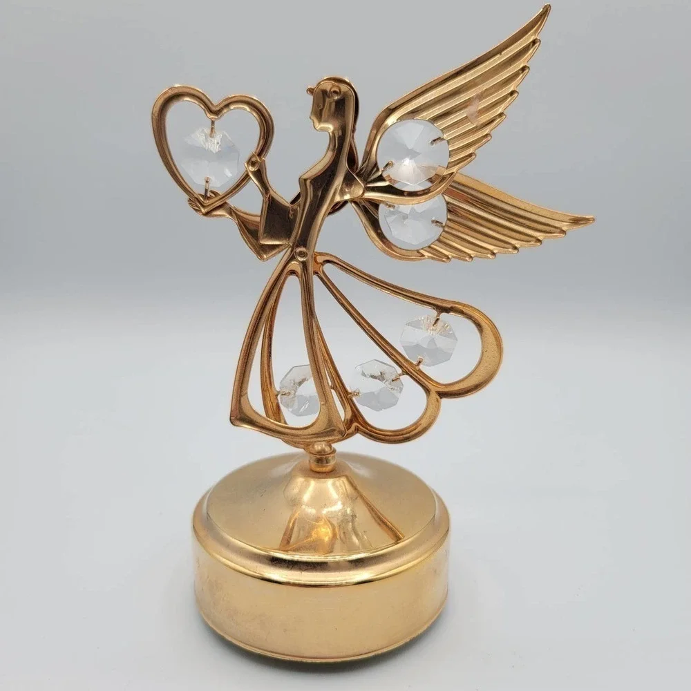 Vintage Crystal 24kt Gold Plated Angel 